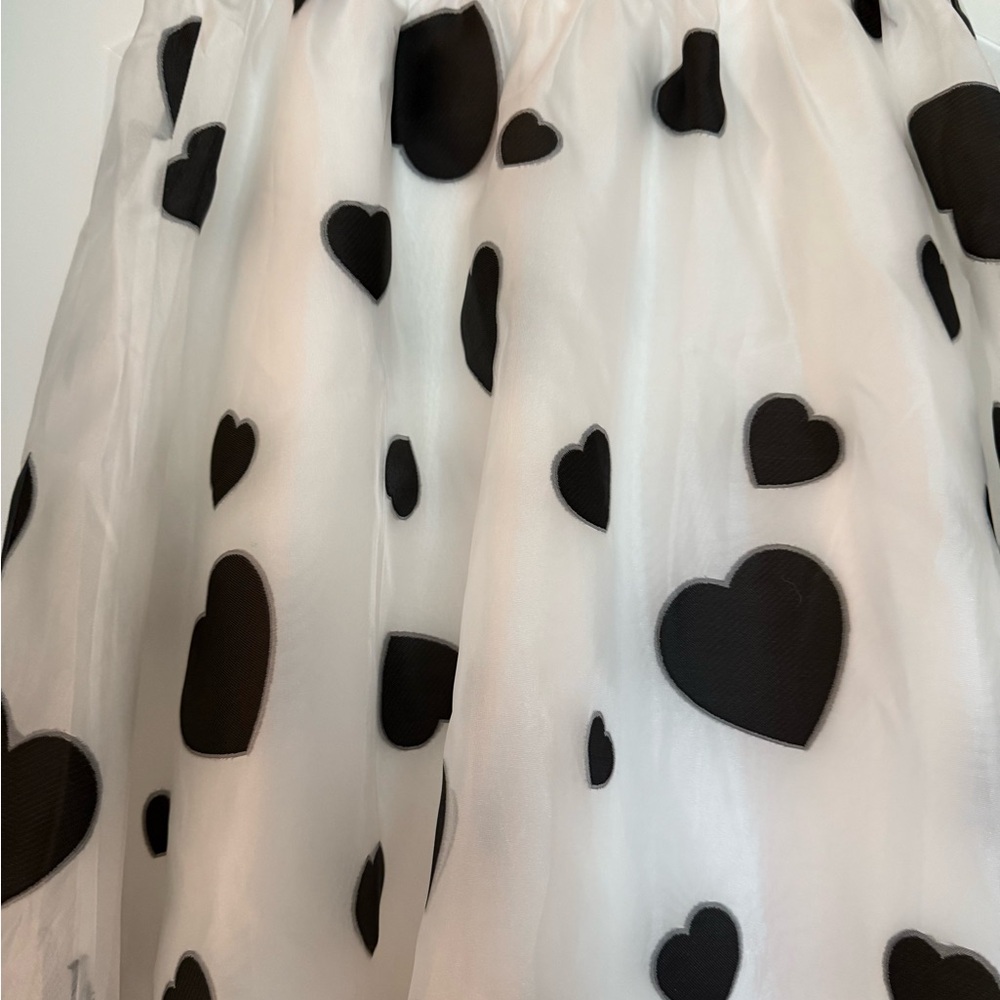 J. Crew White & Black Heart Organza Midi Skirt 2 - Picture 4 of 5